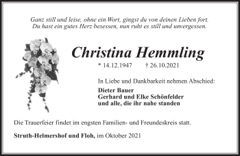 Traueranzeige von Christina Hemmling von Südthüringer Presse