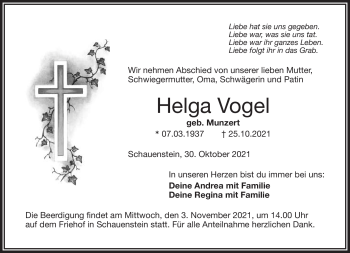 Traueranzeige von Helga Vogel von Frankenpost