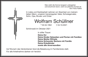 Traueranzeige von Wolfram Schüllner von Frankenpost