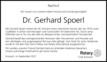 Traueranzeige von Gerhard Spoerl von Neue Presse Coburg