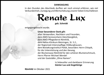 Traueranzeige von Renate Lux von Südthüringer Presse