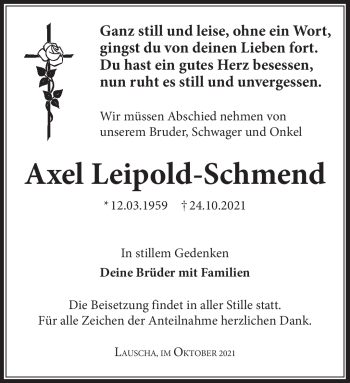 Traueranzeige von Axel Leipold-Schmend von Südthüringer Presse
