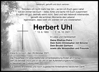 Traueranzeige von Herbert Uhl von Neue Presse Coburg