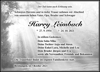 Traueranzeige von Harry Leimbach von Südthüringer Presse