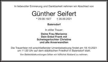 Traueranzeige von Günther Seifert von Frankenpost