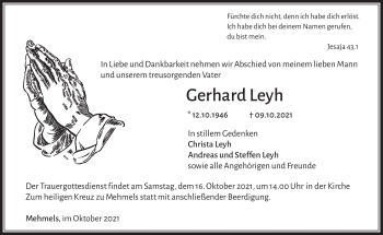 Traueranzeige von Gerhard Leyh von Südthüringer Presse