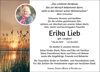Traueranzeige von Erika Lieb von Südthüringer Presse