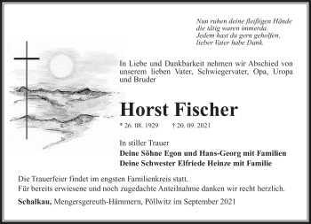 Traueranzeige von Horst Fischer von Südthüringer Presse
