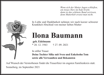 Traueranzeige von Ilona Baumann von Südthüringer Presse