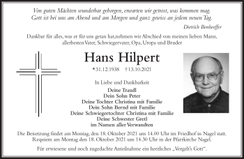 Traueranzeige von Hans Hilpert von Frankenpost