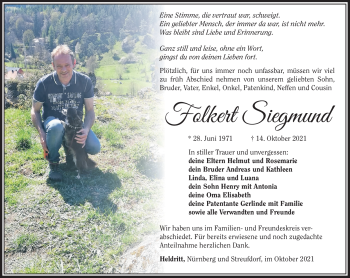 Traueranzeige von Folkert Siegmund von Südthüringer Presse