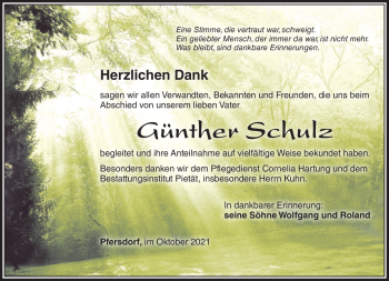 Traueranzeige von Günther Schulz von Südthüringer Presse