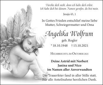 Traueranzeige von Angelika Wolfrum von Frankenpost