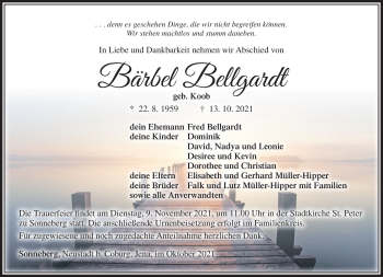 Traueranzeige von Bärbel Bellgardt von Südthüringer Presse