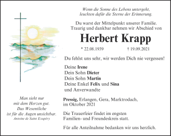 Traueranzeige von Herbert Krapp von Neue Presse Coburg