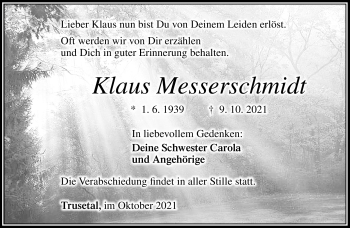 Traueranzeige von Klaus Messerschmidt von Südthüringer Presse
