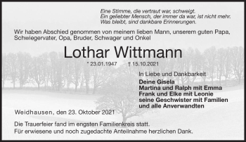 Traueranzeige von Lothar Wittmann von Neue Presse Coburg
