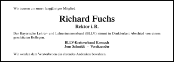 Traueranzeige von Richard Fuchs von Neue Presse Coburg