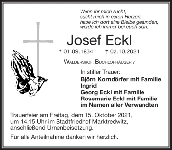 Traueranzeige von Josef Eckl von Frankenpost