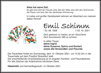 Traueranzeige von Emil Schimm von Südthüringer Presse