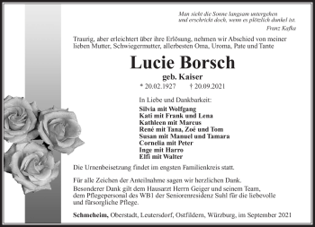 Traueranzeige von Lucie Borsch von Südthüringer Presse