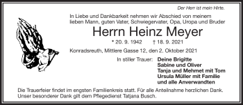 Traueranzeige von Heinz Meyer von Frankenpost