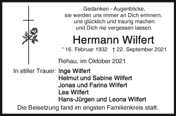 Traueranzeige von Hermann Wilfert von Frankenpost
