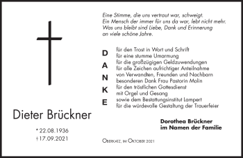 Traueranzeige von Dieter Brückner von Südthüringer Presse
