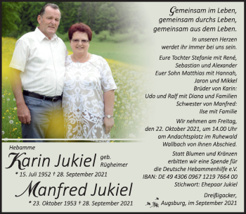 Traueranzeige von ManfredKarin JukielJukiel von Südthüringer Presse