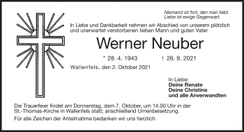 Traueranzeige von Werner Neuber von Neue Presse Coburg