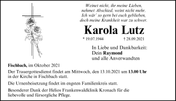Traueranzeige von Karola Lutz von Neue Presse Coburg