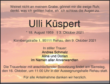 Traueranzeige von Ulli Küspert von Frankenpost
