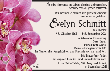 Traueranzeige von Evelyn Schmitt von Südthüringer Presse