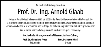 Traueranzeige von Arnold Glaab von Neue Presse Coburg