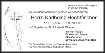 Traueranzeige von Karlheinz Hechtfischer von Frankenpost