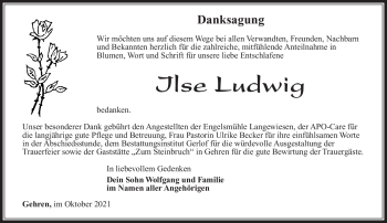 Traueranzeige von Ilse Ludwig von Südthüringer Presse