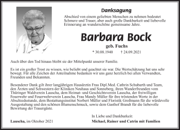 Traueranzeige von Barbara Bock von Südthüringer Presse