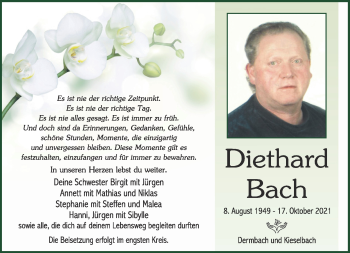 Traueranzeige von Diethard Bach von Südthüringer Presse