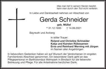 Traueranzeige von Gerda Schneider von Frankenpost