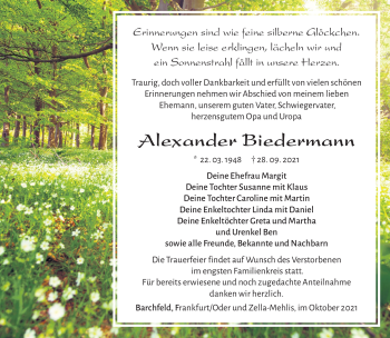 Traueranzeige von Alexander Biedermann von Südthüringer Presse