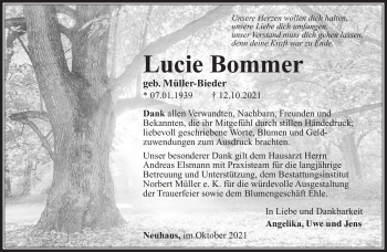 Traueranzeige von Lucie Bommer von Südthüringer Presse