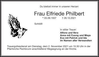 Traueranzeige von Elfriede Philbert von Frankenpost
