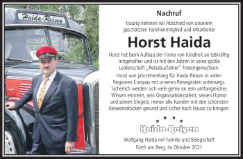 Traueranzeige von Horst Haida von Neue Presse Coburg