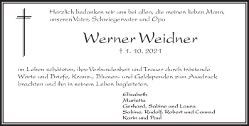 Traueranzeige von Werner Weidner von Frankenpost