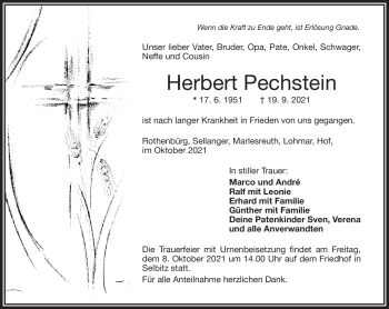 Traueranzeige von Herbert Pechstein von Frankenpost