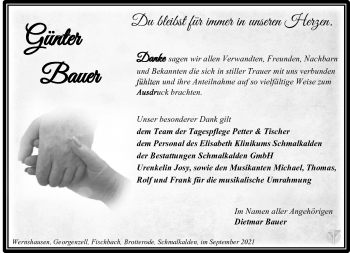 Traueranzeige von Günter Bauer von Südthüringer Presse