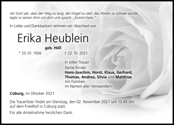 Traueranzeige von Erika Heublein von Neue Presse Coburg