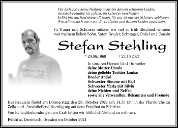 Traueranzeige von Stefan Stehling von Südthüringer Presse