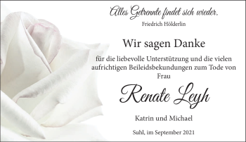 Traueranzeige von Renate Leyh von Südthüringer Presse