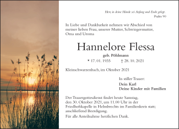 Traueranzeige von Hannelore Flessa von Frankenpost